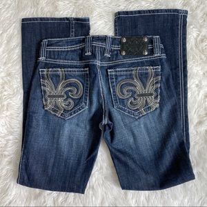 Miss Me Leather Fleur de Lis Bootcut Jeans sz27